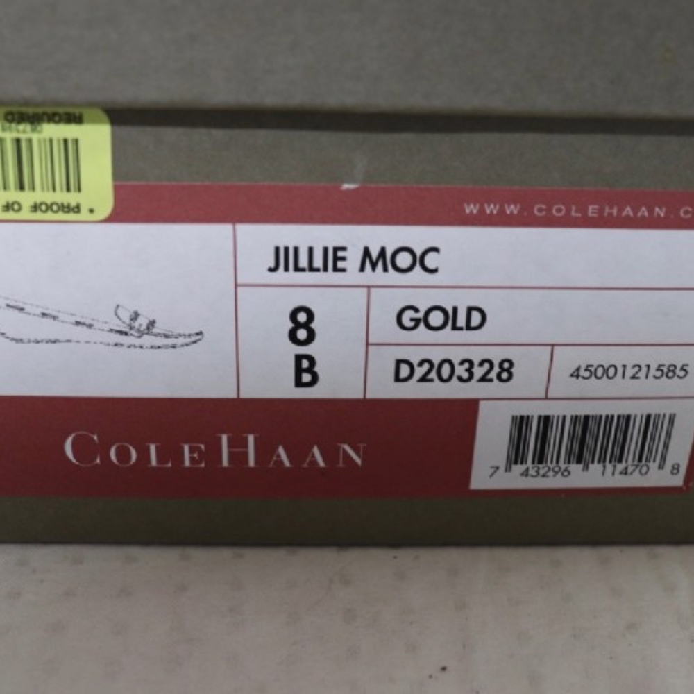 Cole Haan Jillie Moc Gold Flats, Size 8, With Box - Picture 3 of 6